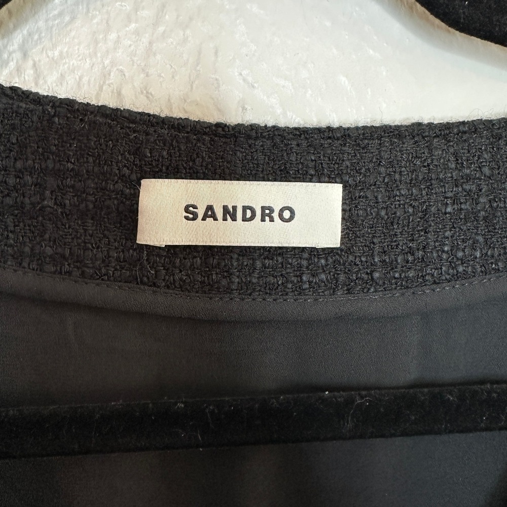 Sandro Manhattan Black Tweed Mini Dress SFPRO03142 Noir Sz 42 NEW - Picture 5 of 10